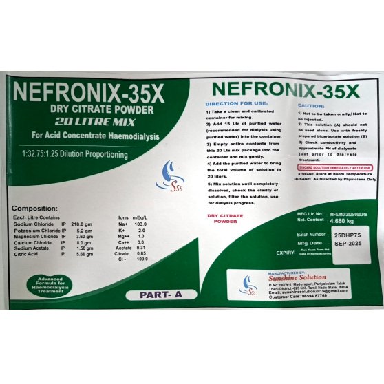 Sunshine Solution NEFRONIX-35X — Dry Citrate Powder (20 L Mix, Part A)